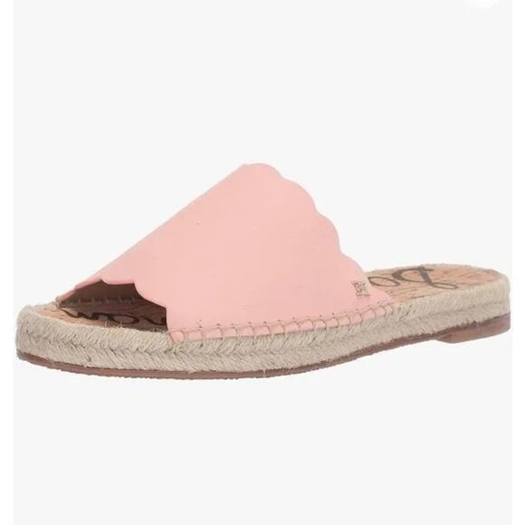 Sam Edelman | Size 7.5 Andy Womens Leather Slide Sandals Peachy Pink Open Toed - Picture 1 of 12